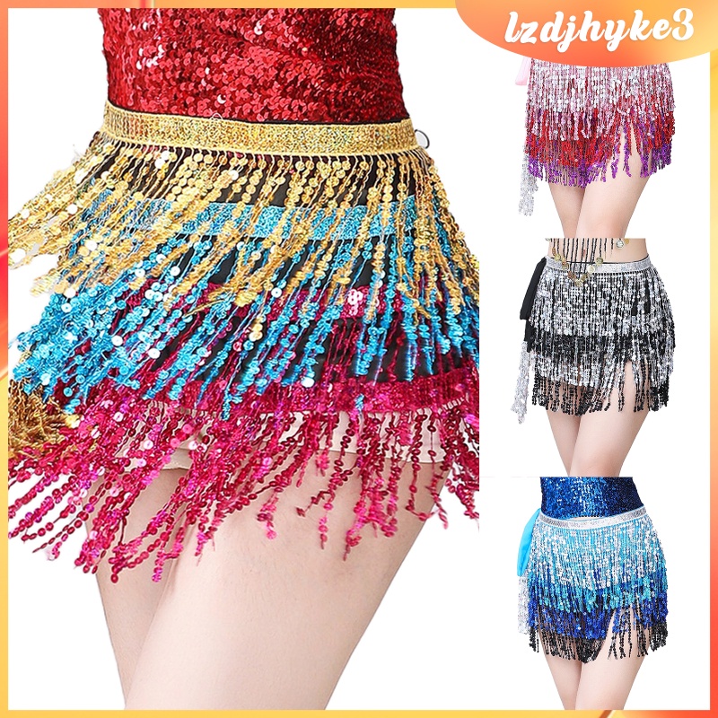 [ Belly Dance เอวโซ่กระโปรงสะโพกผ้าพันคอเลื่อมพู่ Streamer