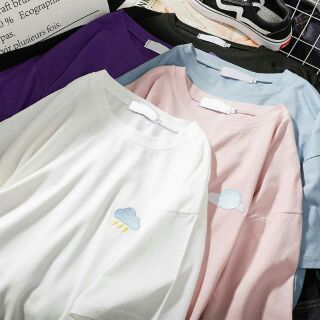 เสื้อยืดก้อนเมฆผ้าสเปนเดก งานปักหน้าอก นุ่มๆเด้งๆใส่สบายม๊วก