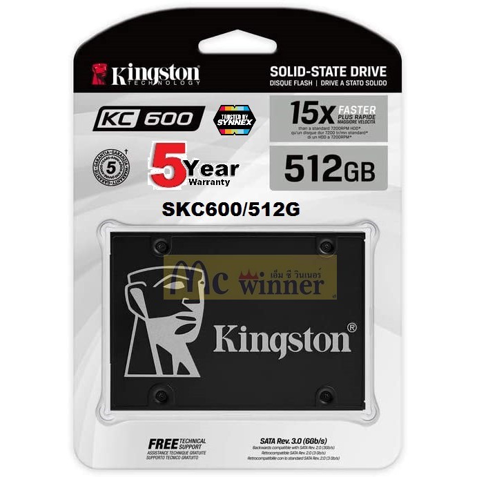 512GB SSD (เอสเอสดี) KINGSTON KC600 2.5" SATA3 SSD 3D TLC NAND (SKC600/512G) สูงสุด 550/520MB/S - ปร
