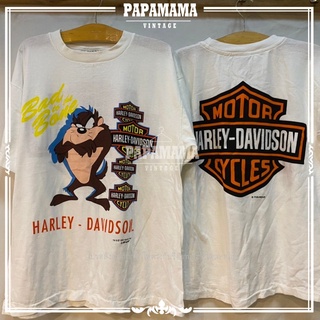 [ Harley davidson x Taz manian  ] looneytunes ผ้าขาว 2  เสื้อวินเทจ เสื้อการ์ตูน papamama vintage shirt