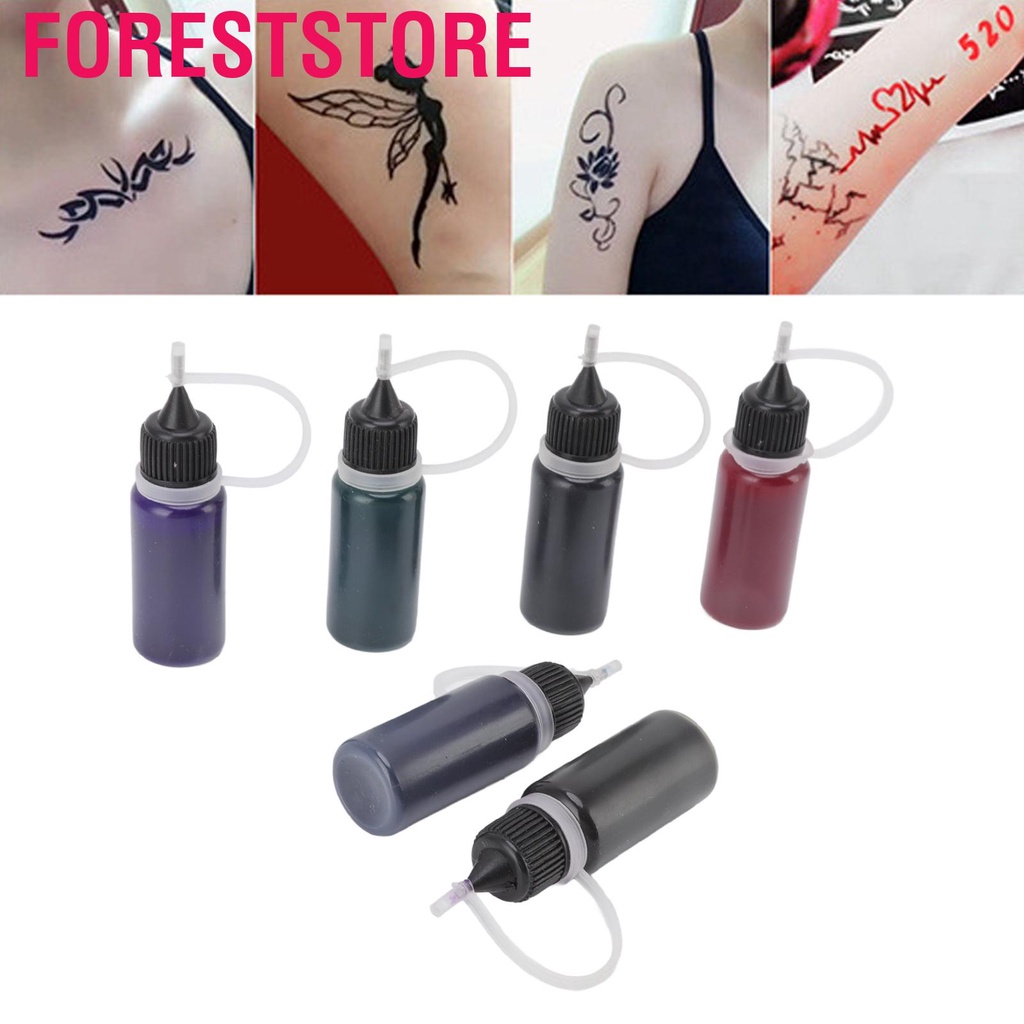 Foreststore Pigment Temporary Tattoo Ink Kit 6 Colors Long Lasting Semi ...