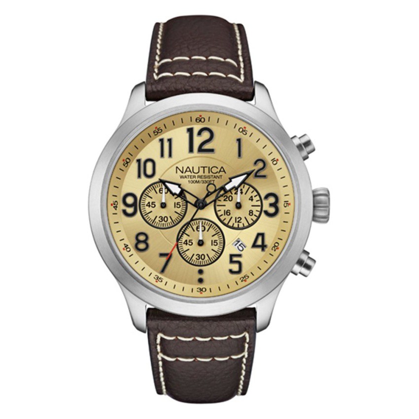 Nautica Men's NAD14518G NCC 01 CHRONO Analog Display Quartz Beige Watch (Brown)