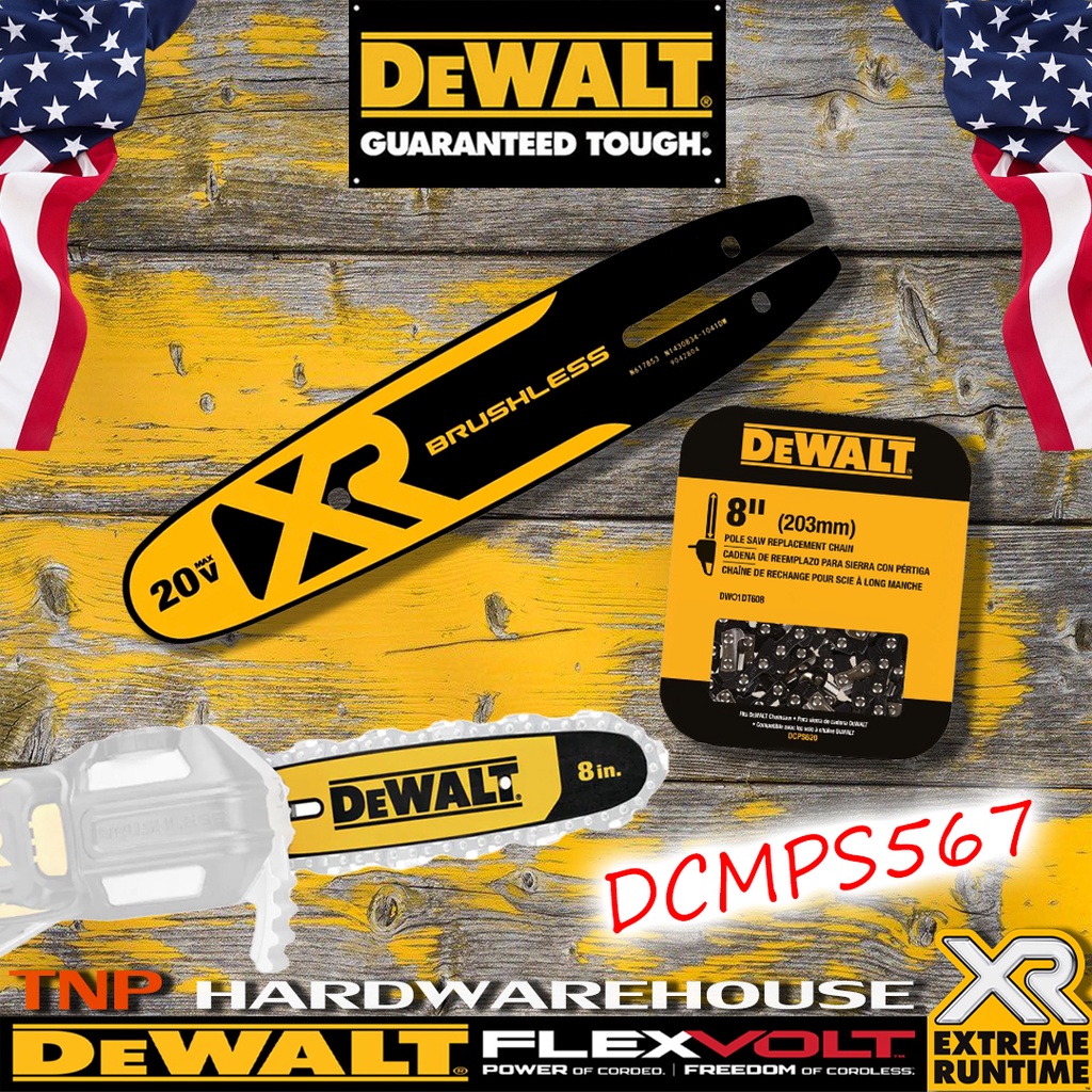 DEWALT บาร์เลื่อยยนต์ บาร์เลื่อยโซ่ บาร์เลื่อยโซ่ไร้สาย DEWALT แท้ พร้อมโซ่ ขนาด 8 12 16 นิ้ว ครบชุด