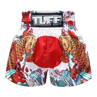 TUFF มวยไทย กางเกงมวยไทย สีขาว ลายปลาคราฟท์ TUFF Muay Thai Boxing Shorts White Japanese Koi Fish