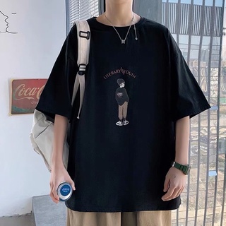 เสื้อยืดคอกลม แขนสั้น พิมพ์ลายการ์ตูน ทรงหลวม ขนาดใหญ่ สวมใส่สบาย สไตล์เกาหลี ฮิปฮอป สําหรับผู้ชาย