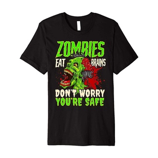 ผ้าฝ้ายคอกลมเสื้อยืด พิมพ์ลายซอมบี้ ฮาโลวีน Eat Brains Dont Worry Your Safe Wo พรีเมี่ยม สําหรับผู้ชายfrom S-4XL