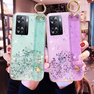 For Oppo A57 2022 / A77 5G / A96 4G / A76 เคสโทรศัพท์ New Fashion Bling Glitter Transparent with Wrist Strap Holder Soft Case Starry Sky Cover เคส OPPO A57 OppoA77