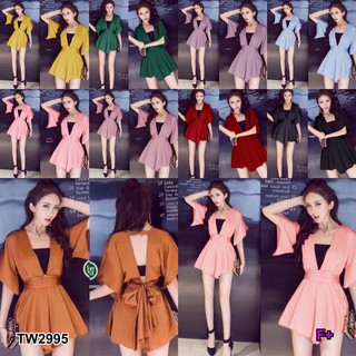 SS2995 Jumsuit จั๊มสูท ขาบาน + เกาะอก