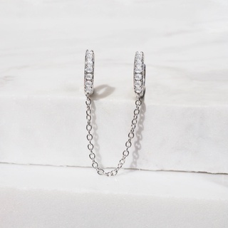 Silvermatters ต่างหูห่วงโซ่ คริสตัล (Double Crystal With Double Chain Huggie Hoops) จำหน่ายเป็นชิ้น
