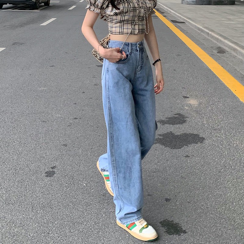 Korean กางเกงยีนส์ ✨ สไตล์เกาหลี ✨ขาขาดช่วงเอว ทรงขากระบอก สียีนส์อ่อน เนื้อผ้าดีระบายอากาศใส่สบาย 牛仔300 - - รูปที่ 2