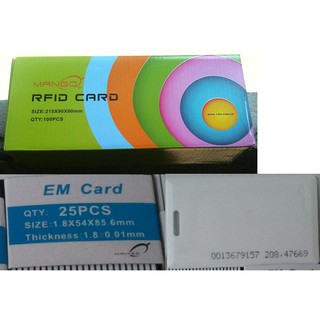 บัตรคีย์การ์ด ชนิดหนา 1.8mm มีรู ยีห้อ MANGO RFID Card 1.8mm 125 KHz จำนวน 100 ใบ เรียงเลข (Read Only)