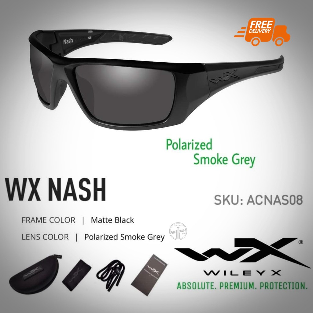 แว่นตา Wiley X รุ่น Nash #เลนส์โพลาไรซ์สีเทา ตัดแสงสะท้อน ให้ความสะบายยามสวมใส่ กรอบเต็มสีดำ มาพร้อมกระเป๋าใส่แว่น