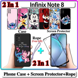 2 IN 1 เคส Infinix Note 8 พร้อมกระจกนิรภัยกันรอยหน้าจอโค้ง เซรามิค ดีไซน์สติตช์ และมินนี่