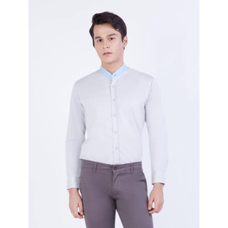Monotone เสื่อเชิ้ตสีเทาคอจึนแขนยาวผ้าทวิต Shirt SB