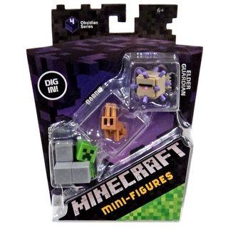 Minecraft Mini Figure 3-Pack, Sneaky Creeper, Rabbit &amp; Elder Guardian DKD59 ฟิกเกอร์ Minecraft Obsidian Series 4 Elder Guardian Rabbit &amp; Sneaky Creeper ขนาดเล็ก 3 แพ็ค DKD59