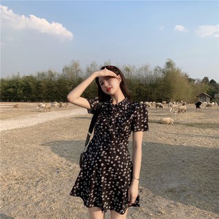 พร้อมส่ง เดรสสั้น 🖤 Cutie Black Daisy Dress มินิเดรสคอปก