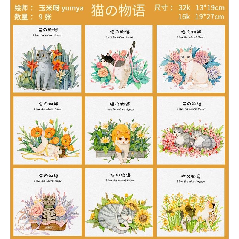 (พรีออเดอร์ 15-30 วัน* ) กระดาษลายเส้น ฝึกระบายสี เซตน้องแมว 8 รูป