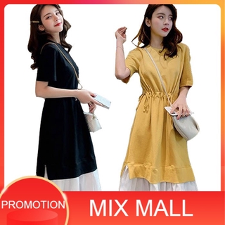 MixMall พร้อมส่ง เดรสยาวเนื้อผ้าดีใส่สบาย เดรสยาวแขนสั้น ( AA2-02)