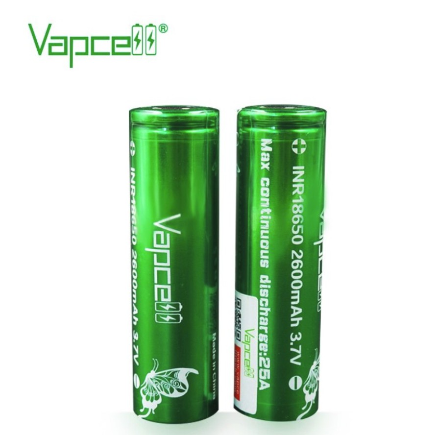 ถ่านชาร์จ Vapcell 18650 สีเขียว 2600 mAh 25A 3.7V แพคคู่ ของแท้ แถมกระเป๋าใส่ถ่าน