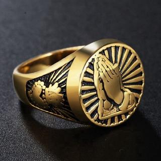 Trend Fashion Buddha Emas Tangan 7-14 Punk Knight Cincin Paduan Perhiasan