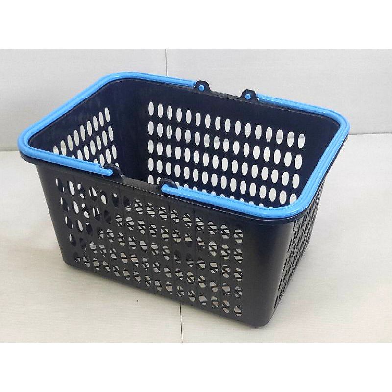 ตะกร้าช้อปปิ้ง พลาสติก แม่บ้าน ใส่ของ ซุปเปอร์ ตอเนกประสงค์ หูหิ้วสีดำหูสี คละสี ใบละ ราคาต่อ 1 ใบ - รูปที่ 2