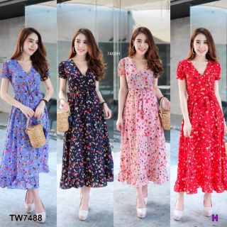 MaxiDress แม็กซี่เดรส แขนตุ๊กตา ผ้าหางกระรอก ผูกโบว์เอว งานเรียบๆ แต่งสวยสุดๆ ชายเดรสแต่งระบายๆ รอบๆ มีซับใน ซิปหลัง