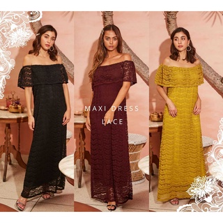 Thongyoy - Maxi Dress Lace เดรสเกาะอกเปิดไหล่ลูกไม้ ลำลอง ออกงาน เซ็กซี่ ฟรีไซส์