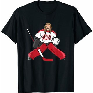 [COD]ขายดี เสื้อยืด พิมพ์ลายการ์ตูน Hockey Jesus Saves Hockey Goalie ของขวัญวันเกิด แนวตลกS-5XL