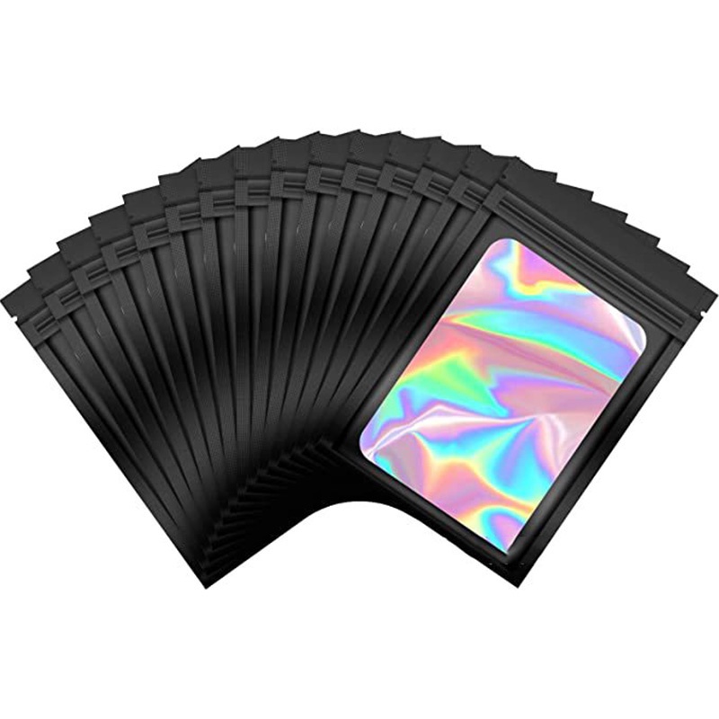 100 Pc Smell Proof Mylar Bags Resealable Odor Proof Bags Holographic defensive taste Packaging Pouch