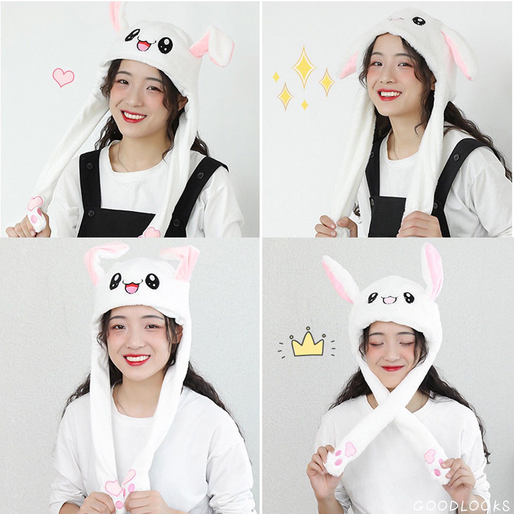 HGL♪Funny Plush Bunny Hat Kpop Idols Moving Rabbit Ear Hat Cute Pop Up ...