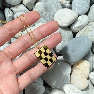 imean.store - Checkerboard necklace with titanium | สร้อยคอสีทองงานไทเทเนี่ยม