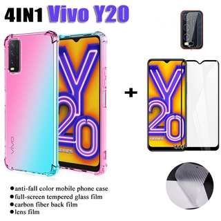 ( 4 In 1 ) ฟิล์มกระจกแบบเต็มจอ + ฟิล์มกันรอยหน้าจอสําหรับ Vivo Y 20 Y 50 Y 30