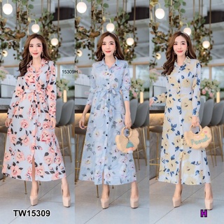 TW15309 Maxi Dress แม็กซี่เดรสแขนยาว