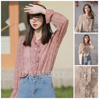 พร้อมส่ง : เสื้อเชิ้ตชีฟองลายดอกไม้เล็กๆ สวยงาม[CC22]