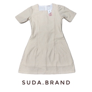 SUDA.BRAND - เดรสลายตารางสีครีม