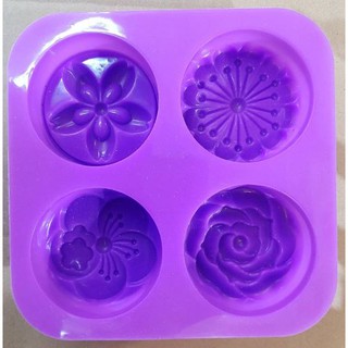 พิมพ์ซิลิโคน วงกลม ลายดอกไม้ กุหลาบ ชบา silicone mold  สำหรับ ทำสบู่ ทำขนม ถาดน้ำแข็ง 3มิติ