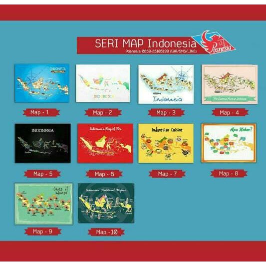 Posnesia Indonesia Map Infographic Postcard Set/Infographic Postcard Map Of Indonesia