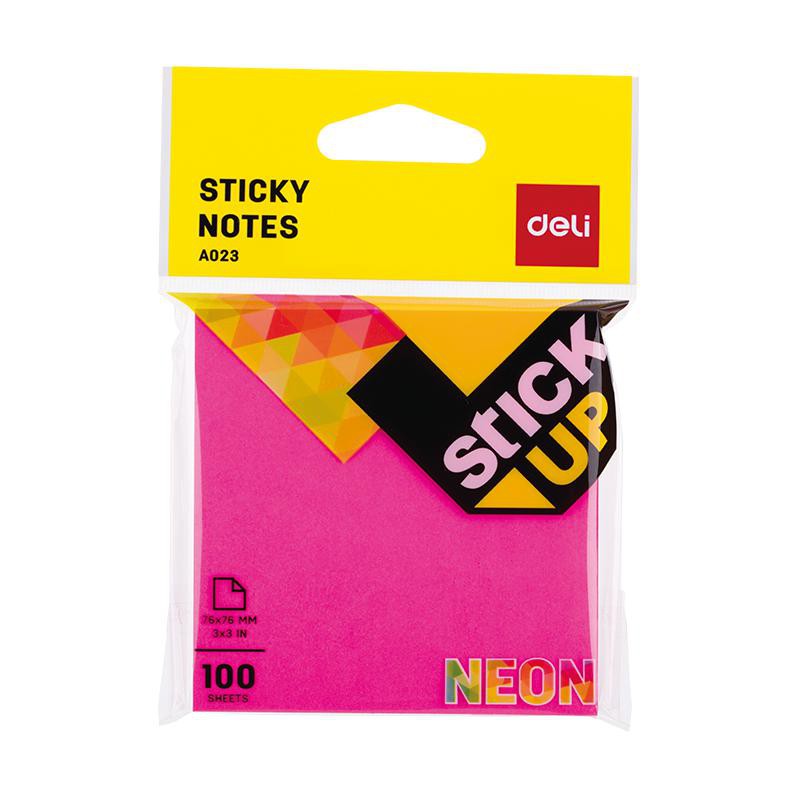 กระดาษโน๊ตมีกาวในตัว  100แผ่น/แพ็ค Deli A02302 Sticky Note Neon  มี 4 สีให้เลือก