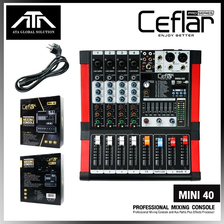มิกเซอร์ CEFLAR MINI-40 มิกเซอร์  เอฟเฟคร้อง USB MP3 ปรับแต่งเสียง