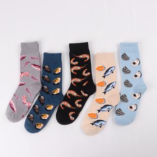 New Seafood Print Cotton Crew Socks Western Street Style Solid Hip Hop Funny Skateboard Socks Women Cute Cartoon Food Hosiery