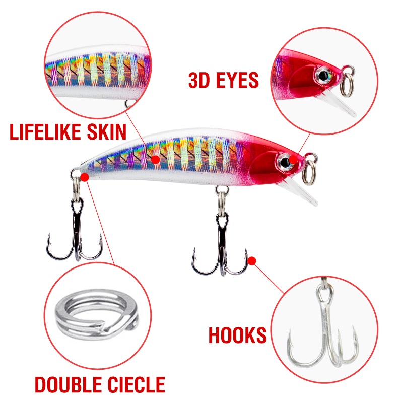 ชุดเหยื่อตกปลา พลาสติกแข็ง หัวสีแดง 4.5 5.5 5.6 5 5.8 ซม. 5 สี 5 ชิ้น ต่อกล่อง - รูปที่ 5