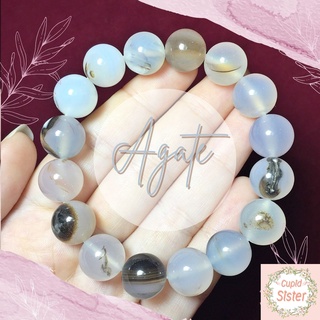 CupidSister สร้อยข้อมือหิน อาเกตสีขาว White Agate กำไลหินนำโชค กำไลหินมงคล สร้อยข้อมือหินนำโชค หินแท้ 100% ขนาด 12.5 มิล