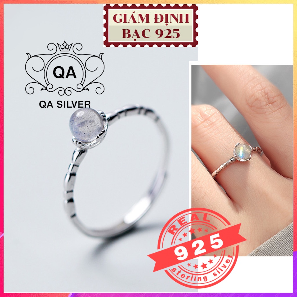 แหวนเงิน 925 ผู้หญิง moon หินสไลด์ร่อง S925 MOONSTONE QA SILVER Ring RI190502