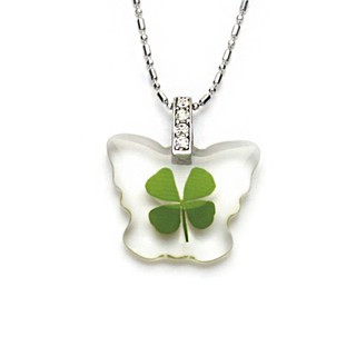 Suvani Jewelry - จี้ห้อยคอใบโคลเวอร์ สี่ใบ ใบไม้แห่งความโชคดี  สุดน่ารัก จี้พร้อมสร้อยคอสแตนเล ขนาด 16-18 นิ้ว