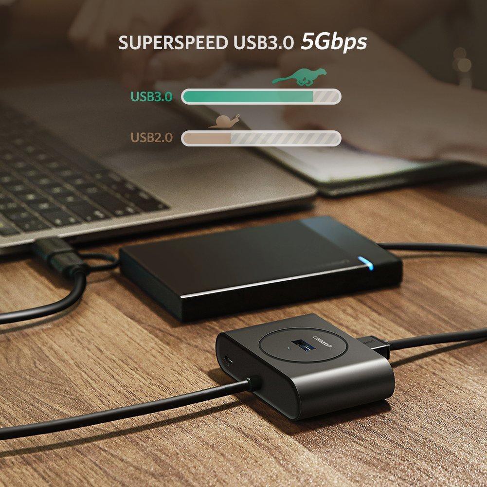 UGREEN รุ่น 40850 ตัวเพิ่มช่องสัญญาณ USB3.0 Hub 4ช่อง จาก Type C USB 3.1 OTG