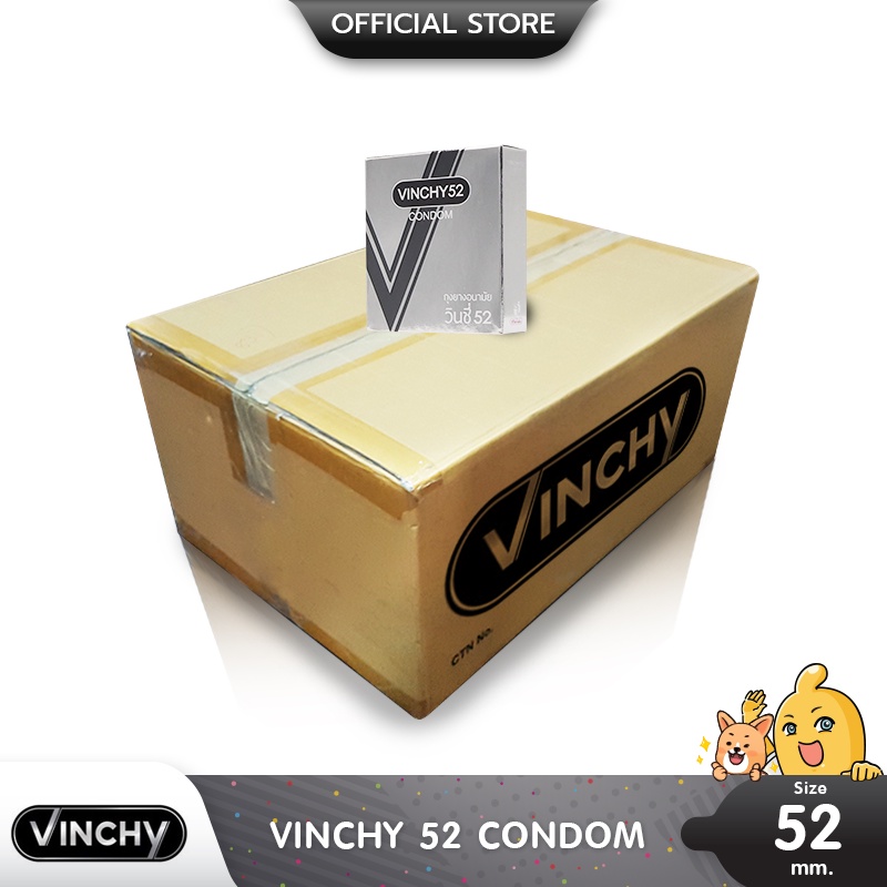 Vinchy 52 ถุงยางอนามัย ผิวเรียบ สวมใส่ง่าย กระชับเข้ารูป ขนาด 52 มม. บรรจุ 1 ลัง (288 กล่อง)