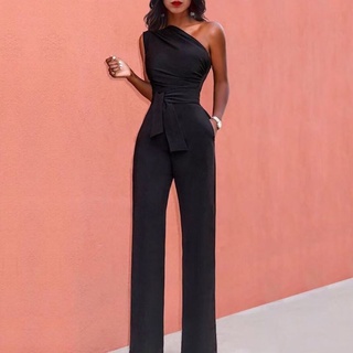 พร้อมส่ง♠jumpsuit ไหล่เดียว+สายผูกเอว♠bt 01-6653