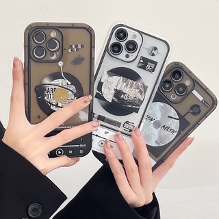 เคสโทรศัพท์มือถือแบบใส กันกระแทก ลายเครื่องเล่นเพลง พร้อมขาตั้ง หรูหรา สําหรับ iPhone 13 Pro max 12 11 Pro max xr xs max 7 8 plus
