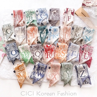 Cici 【E/V/W/X/Y/Z】ผ้าพันคอ ผ้าเรยอน ขนาดเล็ก สไตล์เกาหลีวินเทจ