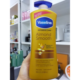 นำเข้า ของแท้ 600ml ฝาปั๊ม อัลมอนด์ สูตรเข้มข้น Vaseline Intensive Care, Almond Smooth Body Lotion 600ml.